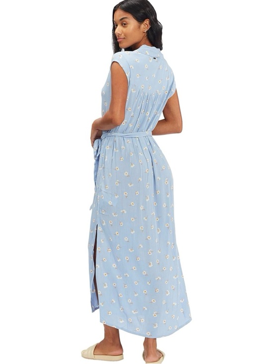 Billabong Lovely Waves Button Front Floral Belted Midi Dress Size L Dainty - Picture 2 of 13
